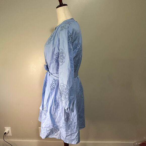 ZARA Women's Rubberized Embroidery Poplin Dress Size M In Sky Blue - Picture 7 of 12